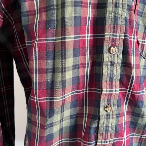 Burton -  Burgundy and Kaki Checkered Long Sleeve Button Down Shirt - Picture 4 of 10